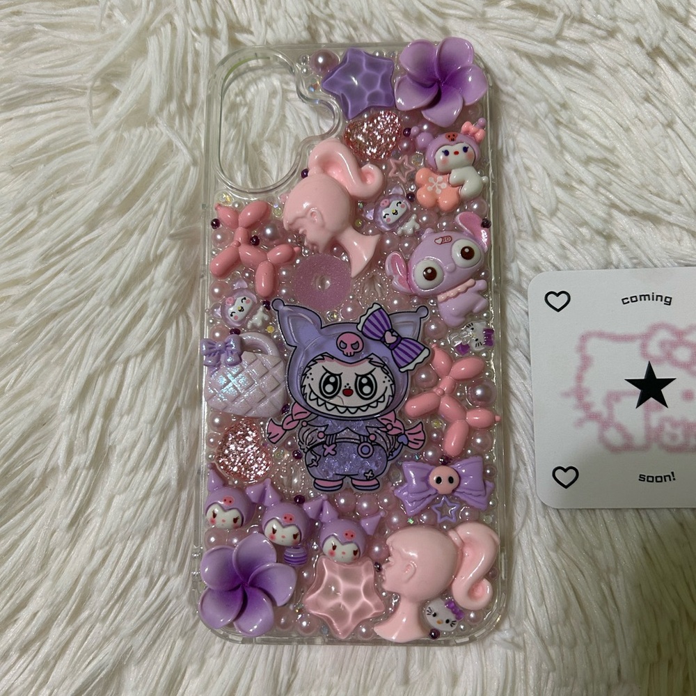 Handmade iPhone 16 Plus Junk Case Labubu Kuromi Hello Kitty Kawaii Girly Y2K